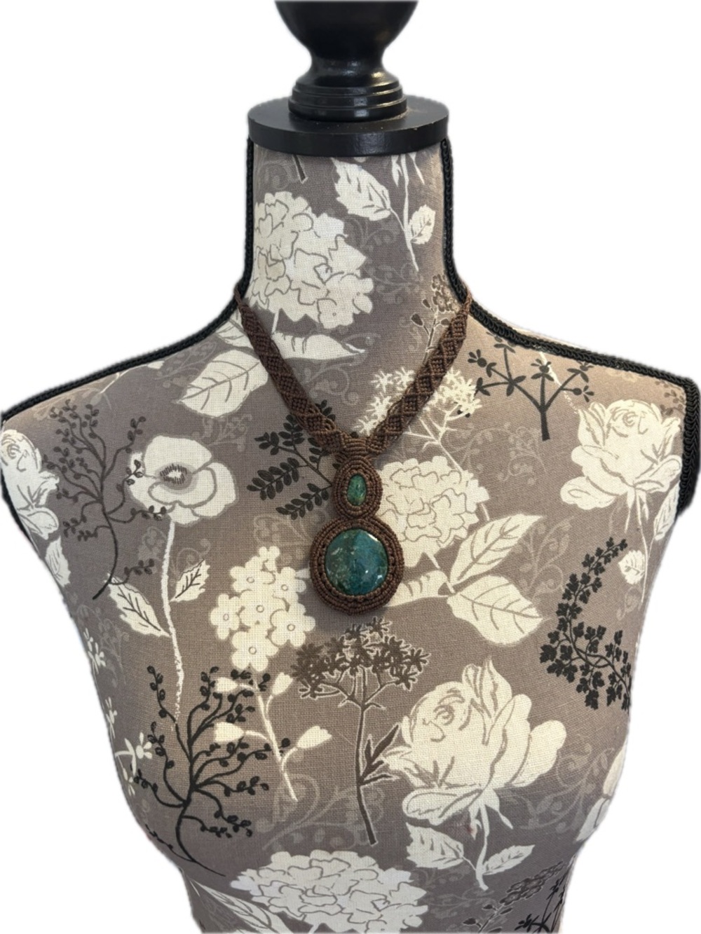 Handcrafted Chrysocolla stones with  Brown Macramé Necklace